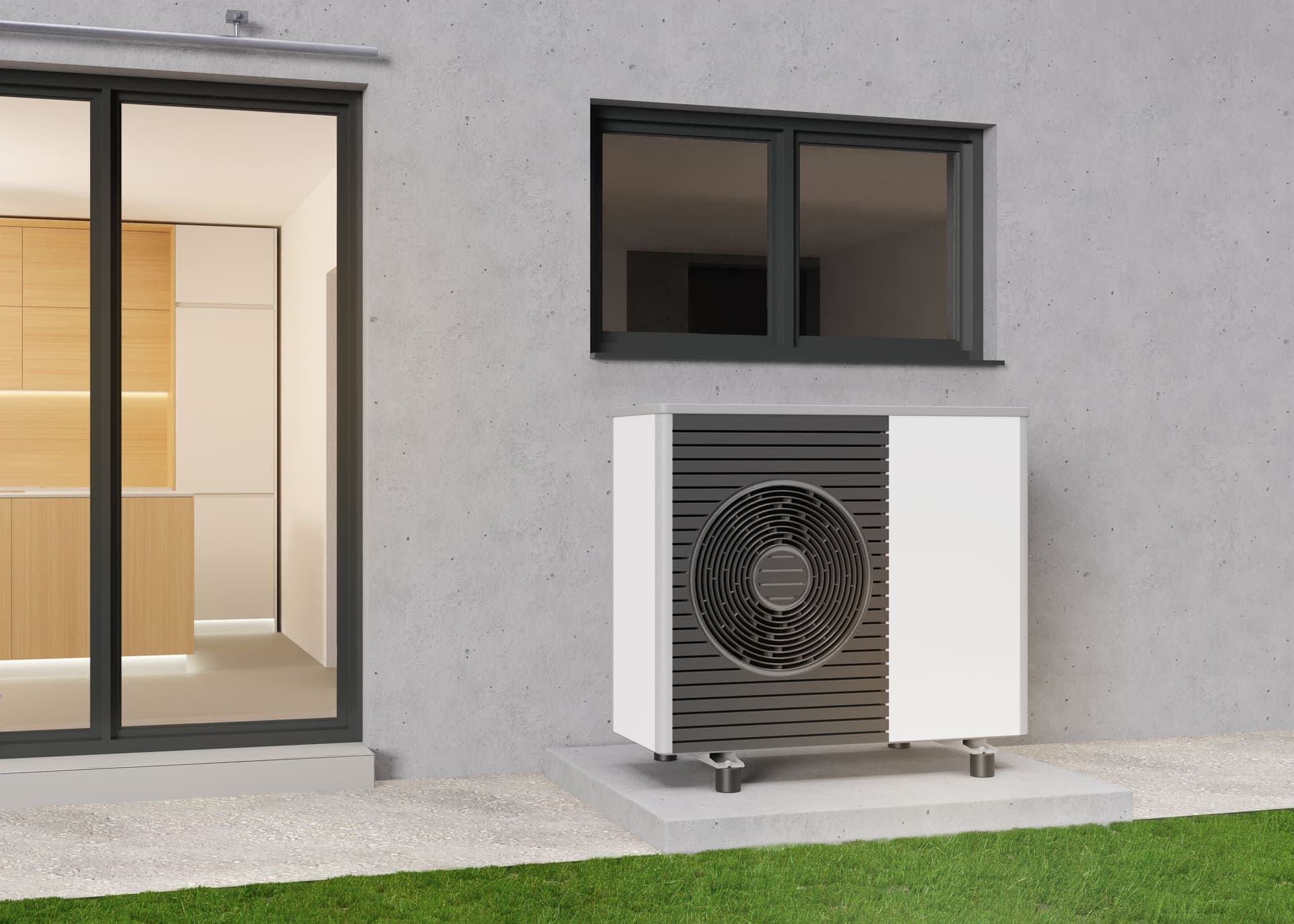 Bomba de calor aerotermia instalada en una vivienda moderna